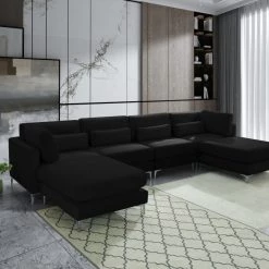 Meridian Furniture Living Room Julia 6 Piece Velvet Modular Reversible Sectional