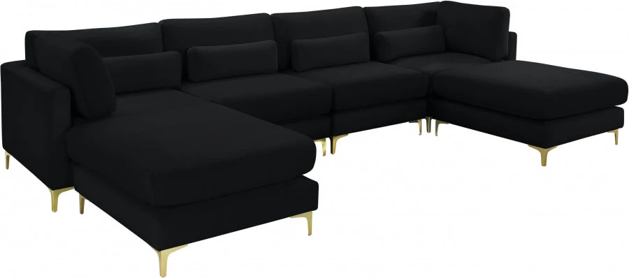 Meridian Furniture Living Room Julia 6 Piece Velvet Modular Reversible Sectional