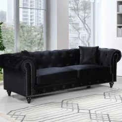 Meridian Furniture Chesterfield Velvet Sofa Living Room
