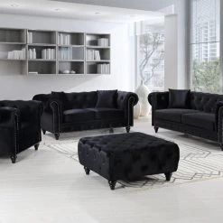 Meridian Furniture Chesterfield Velvet Sofa Living Room