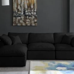 Meridian Furniture Cozy 4 Piece Velvet Modular Overstuffed Reversible Sectional Living Room