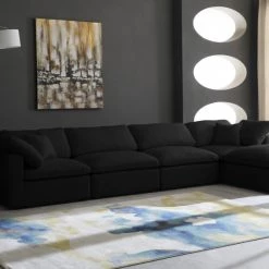 Meridian Furniture Cozy 5 Piece Velvet Modular Overstuffed Reversible Sectional