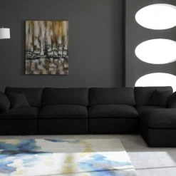 Meridian Furniture Cozy 5 Piece Velvet Modular Overstuffed Reversible Sectional