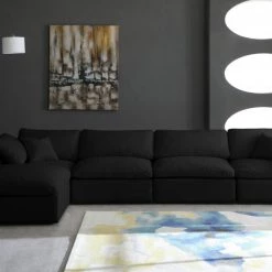 Meridian Furniture Cozy 5 Piece Velvet Modular Overstuffed Reversible Sectional