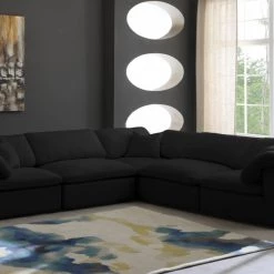 Meridian Furniture Cozy 5 Piece Velvet Modular Overstuffed Reversible Sectional Living Room