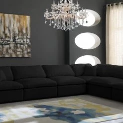 Meridian Furniture Cozy 6 Piece Velvet Modular Overstuffed Reversible Sectional