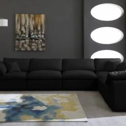 Meridian Furniture Cozy 6 Piece Velvet Modular Overstuffed Reversible Sectional