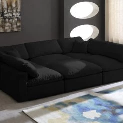 Meridian Furniture Living Room Cozy 6 Piece Velvet Modular Overstuffed Reversible Sectional