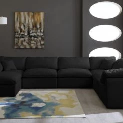 Meridian Furniture Cozy 7 Piece Velvet Modular Overstuffed Reversible Sectional Living Room