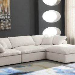 Meridian Furniture Cozy 4 Piece Velvet Modular Overstuffed Reversible Sectional Living Room