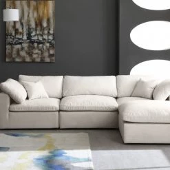 Meridian Furniture Cozy 4 Piece Velvet Modular Overstuffed Reversible Sectional Living Room