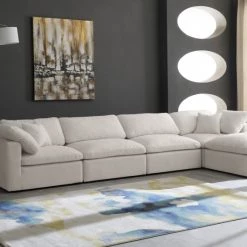 Meridian Furniture Cozy 5 Piece Velvet Modular Overstuffed Reversible Sectional