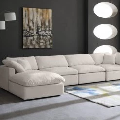 Meridian Furniture Cozy 5 Piece Velvet Modular Overstuffed Reversible Sectional