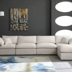 Meridian Furniture Cozy 5 Piece Velvet Modular Overstuffed Reversible Sectional