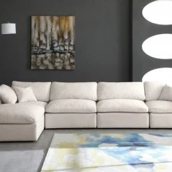 Meridian Furniture Cozy 5 Piece Velvet Modular Overstuffed Reversible Sectional