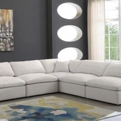 Meridian Furniture Cozy 5 Piece Velvet Modular Overstuffed Reversible Sectional