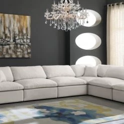 Meridian Furniture Cozy 6 Piece Velvet Modular Overstuffed Reversible Sectional