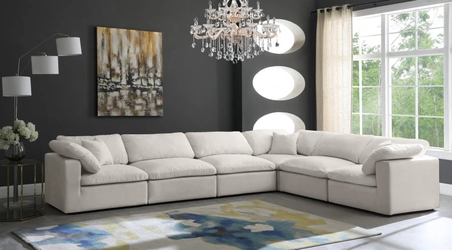 Meridian Furniture Cozy 6 Piece Velvet Modular Overstuffed Reversible Sectional