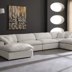 Meridian Furniture Cozy 6 Piece Velvet Modular Overstuffed Reversible Sectional