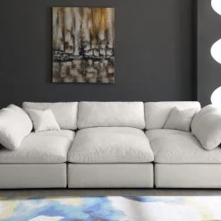 Meridian Furniture Living Room Cozy 6 Piece Velvet Modular Overstuffed Reversible Sectional