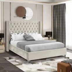 Meridian Furniture Aiden Velvet Bed Bedroom