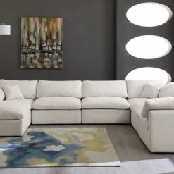 Meridian Furniture Cozy 7 Piece Velvet Modular Overstuffed Reversible Sectional Living Room