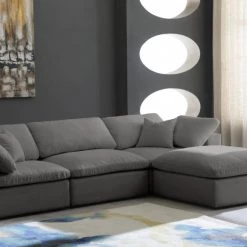 Meridian Furniture Cozy 4 Piece Velvet Modular Overstuffed Reversible Sectional Living Room