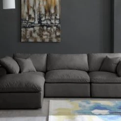 Meridian Furniture Cozy 4 Piece Velvet Modular Overstuffed Reversible Sectional Living Room