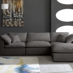 Meridian Furniture Cozy 4 Piece Velvet Modular Overstuffed Reversible Sectional Living Room