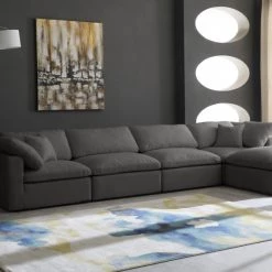 Meridian Furniture Cozy 5 Piece Velvet Modular Overstuffed Reversible Sectional