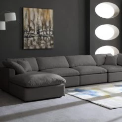 Meridian Furniture Cozy 5 Piece Velvet Modular Overstuffed Reversible Sectional