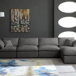 Meridian Furniture Cozy 5 Piece Velvet Modular Overstuffed Reversible Sectional