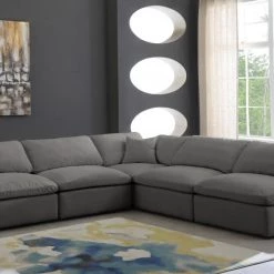 Meridian Furniture Cozy 5 Piece Velvet Modular Overstuffed Reversible Sectional