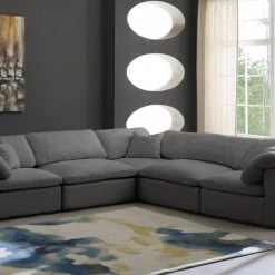 Meridian Furniture Cozy 5 Piece Velvet Modular Overstuffed Reversible Sectional Living Room