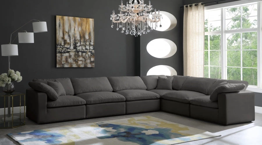 Meridian Furniture Cozy 6 Piece Velvet Modular Overstuffed Reversible Sectional