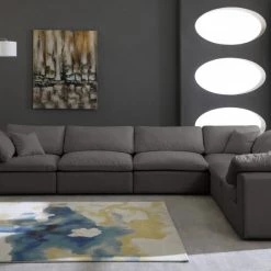 Meridian Furniture Cozy 6 Piece Velvet Modular Overstuffed Reversible Sectional