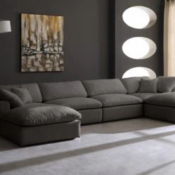 Meridian Furniture Cozy 6 Piece Velvet Modular Overstuffed Reversible Sectional