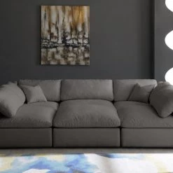 Meridian Furniture Living Room Cozy 6 Piece Velvet Modular Overstuffed Reversible Sectional