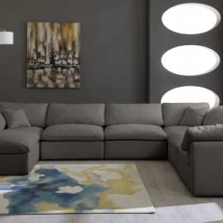 Meridian Furniture Cozy 7 Piece Velvet Modular Overstuffed Reversible Sectional Living Room