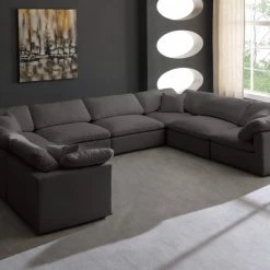 Meridian Furniture Living Room Cozy 8 Piece Velvet Modular Overstuffed Reversible Sectional