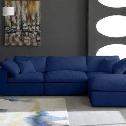 Meridian Furniture Cozy 4 Piece Velvet Modular Overstuffed Reversible Sectional Living Room