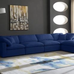 Meridian Furniture Cozy 5 Piece Velvet Modular Overstuffed Reversible Sectional