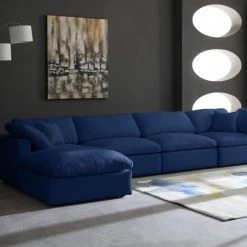 Meridian Furniture Cozy 5 Piece Velvet Modular Overstuffed Reversible Sectional