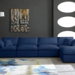 Meridian Furniture Cozy 5 Piece Velvet Modular Overstuffed Reversible Sectional