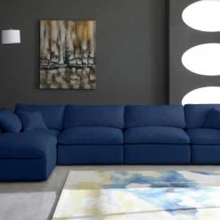 Meridian Furniture Cozy 5 Piece Velvet Modular Overstuffed Reversible Sectional