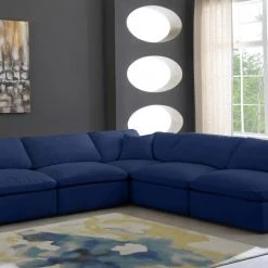 Meridian Furniture Cozy 5 Piece Velvet Modular Overstuffed Reversible Sectional