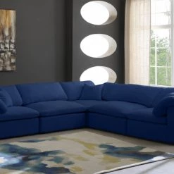 Meridian Furniture Cozy 5 Piece Velvet Modular Overstuffed Reversible Sectional Living Room