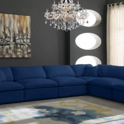 Meridian Furniture Cozy 6 Piece Velvet Modular Overstuffed Reversible Sectional