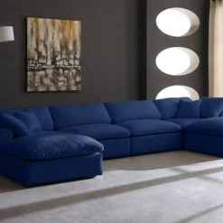 Meridian Furniture Cozy 6 Piece Velvet Modular Overstuffed Reversible Sectional