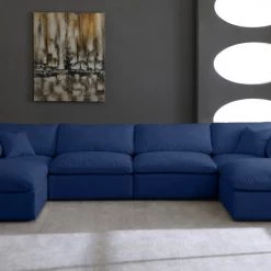 Meridian Furniture Cozy 6 Piece Velvet Modular Overstuffed Reversible Sectional